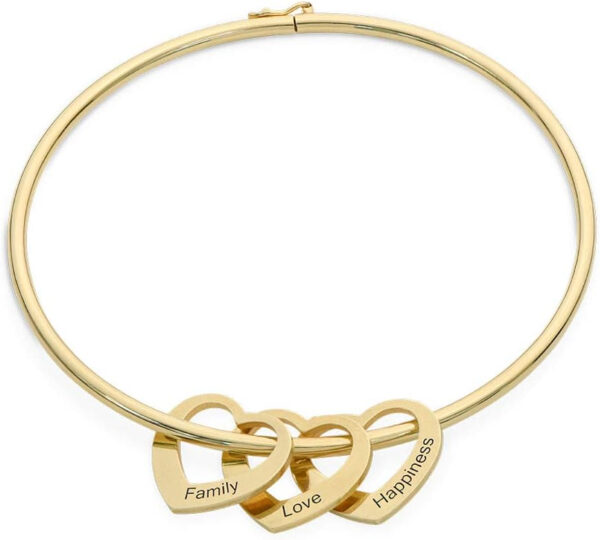 Rochas Jewelry – Personalized Bracelet Bangle with Up to 10 Heart Shape Pendants in Sterling Silver or Gold Plating- Custom 11 Product image