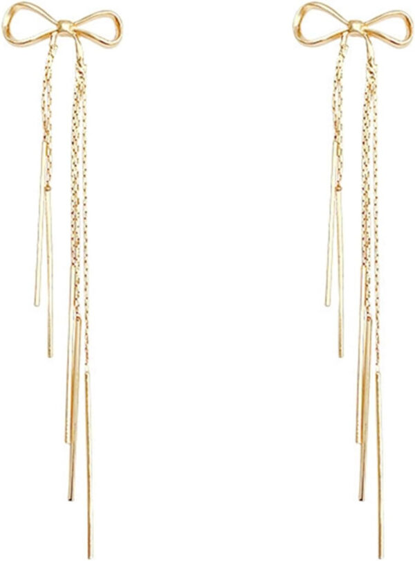 Gold Silver Bow Coquette Earrings for Women Sparkly Cute Ribbon Drop Dangle Fashion Jewelry Gift