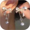 Bow Earrings for Women Teen Girls Trendy Gold Pearl Drop Dangle Earrings Bowknot Stud Wedding Party Daily Jewelry Accessory