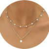 Gold Pearl Necklace for Women, 14K Gold Plated Layered Freshwater Pearl Necklaces for Women Trendy Simple Herringbone Chain