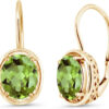 Gem Stone King 18K Yellow Gold Plated Silver Green Peridot Dangle Earrings For Women (3.60 Cttw, Gemstone Birthstone, Oval