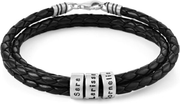 MyNameNecklace Rochas Jewelry - Personalized Navigator Braided Leather Bracelet for Men, Him with Custom Beads - Engraved Gift 12 Product image