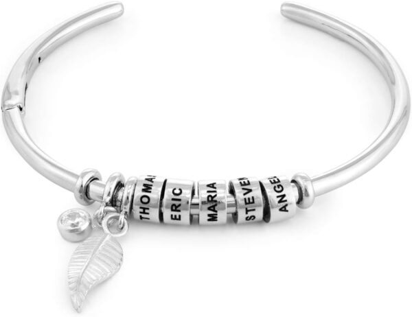 Rochas Jewelry - Personalized “Linda” Open Bangle Brass Bracelet with Engraved Beads in Sterling Silver 925 or Gold & Rose 6 Product image
