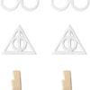 Harry Potter Jewelry, 3 Pair Earrings Sets Flash Plated, Silver Plated Studs - Deathly Hallows and Golden Snitch