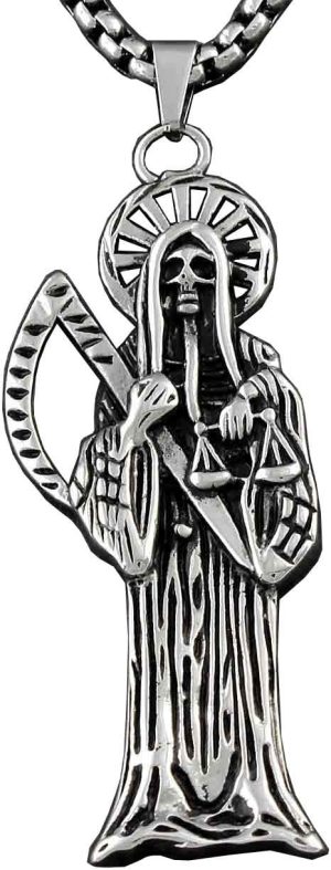 Men Stainless Steel Holy Saint Death Santa Muerte Skull Charm Pendant Necklace 7 Product image