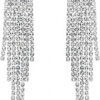 SELOVO Rhinestone Crystal Tassel Long Sparkle Dangle Earrings 2.8"/3.3" Wedding Party Dangling Earrings