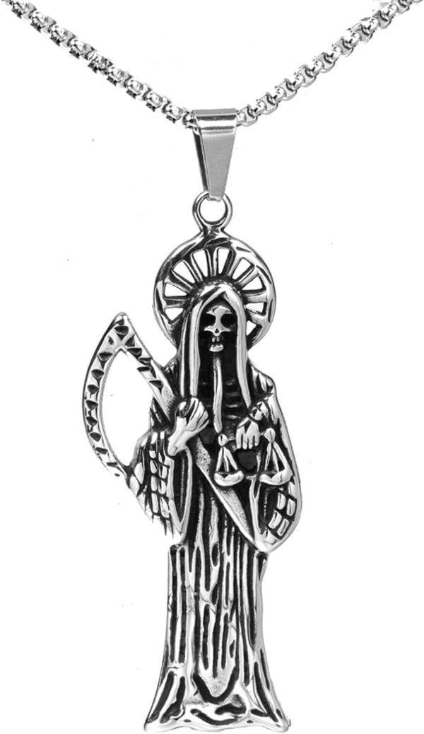 Santa Muerte Necklace Diamond 14K Gold Plated Santa Muerte Pendant Jewelry With Sickle Holiday Gift