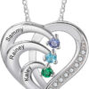 925 Sterling Silver Mother Necklace with 3-4 Simulated Birthstones Personalized Women's Promise Necklace Engraved Names Family