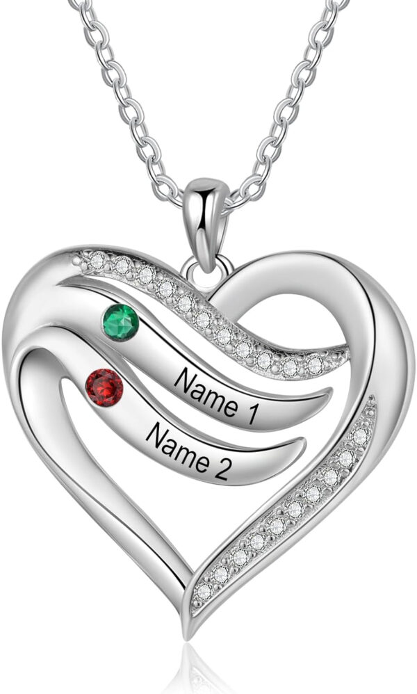 Personalized Heart Necklace with 2-5 Kids Names & Birthstone Custom Mother Daughter Chain Pendant Necklace for Women 4 Product image