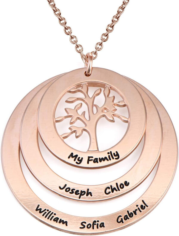 Rochas Jewelry - Personalized Family Circle Necklace with Custom Engraved Names for Woman, Her, New Mom, Mother - Inscribed Disc