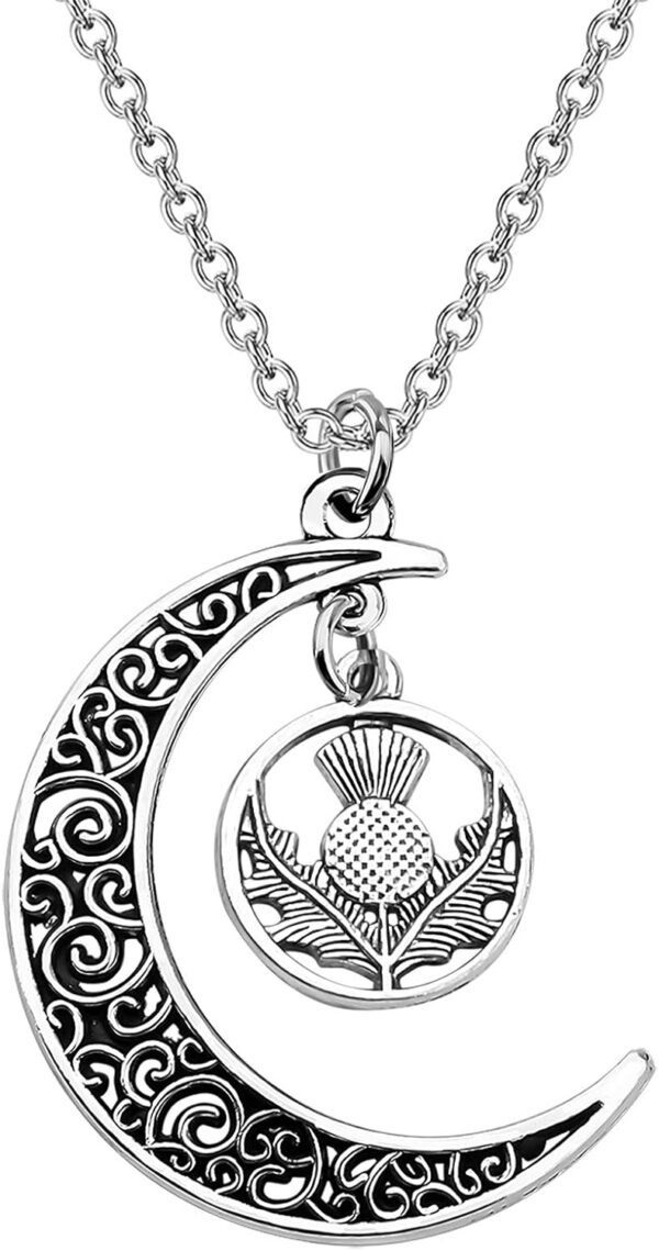 BEKECH TV SHOW Inspired Jewelry Sassenach Gift Crescent Moon Charm Scottish Thistle Pendant Necklace Sassenach Scottish Gift