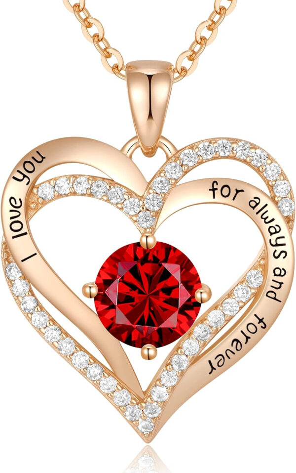 CDE Forever Love Heart Women Necklace 925 Sterling Silver Rose Gold Plated Birthstone Pendant Necklaces for Women with Cubic