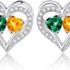 Mothers Day Gifts - 925 Sterling Silver Heart Birthstone Stud Earrings for Women Anniversary Valentines Gifts for Her