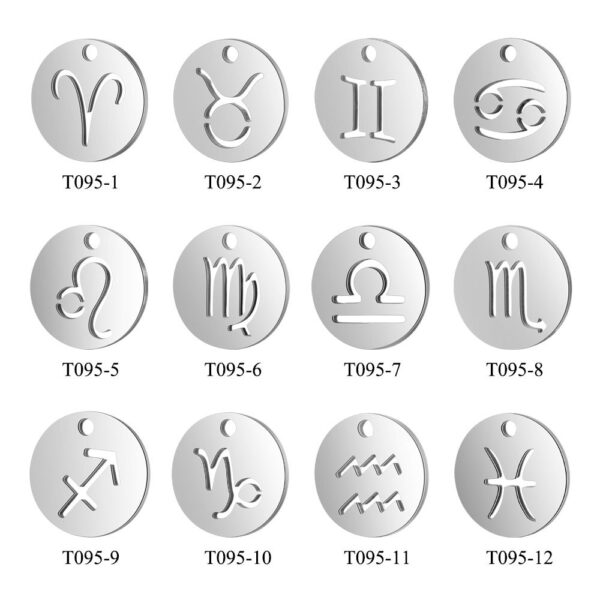 304 Stainless Steel 12 Constellations Zodiac Sign Pendants Charms Astrology Horoscope Charms Beads for DIY Jewelry Craft Making(Stainless Steel Color)