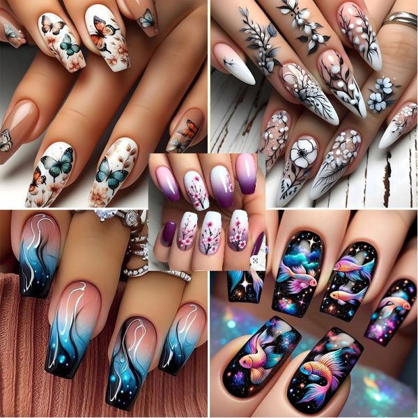 24Pcs Cute Press on Nails Long Square Fake Nails Purple Gradient Acrylic Nails Full Cover Glossy False Nails White Flower Stick on Nails for Women Girls Spring Summer Nail Art Decor