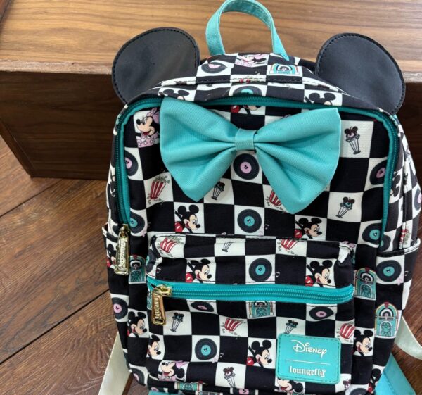 Loungefly Mickey & Minnie Date Night Diner Checkered All-Over Print Nylon Mini Backpack Standard 9 Product image