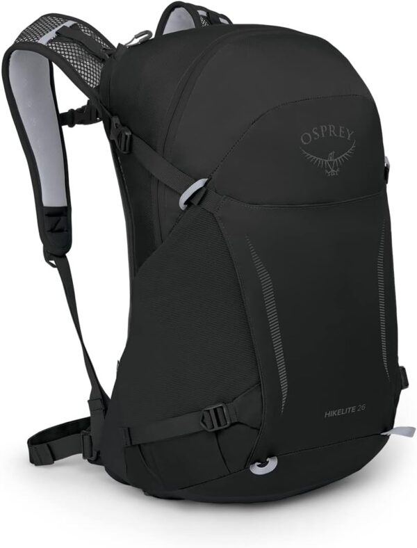 Osprey Hikelite 26L Hiking Backpack for Men and Women - Lightweight Daypack with Breathable Backpanel and Raincover - Ideal for Day Hikes, Travel, and Everyday Use in Any Weather, Black