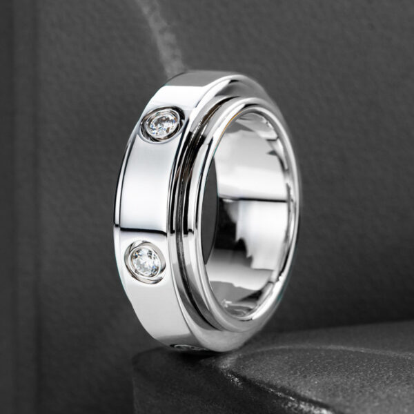 Moissanite Spinner Ring, Rotating Band Ring for ADHD Stress Relief Focus & Calm