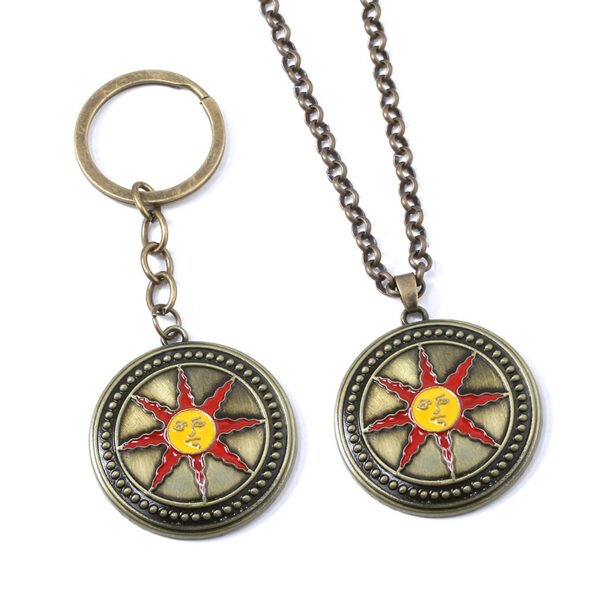 Dark Souls 3 Solaire of Astora Sunlight Medallion Set - Praise the Sun Warrior of Sunlight Enamel Necklace & Keychain Bundle 11 Product image