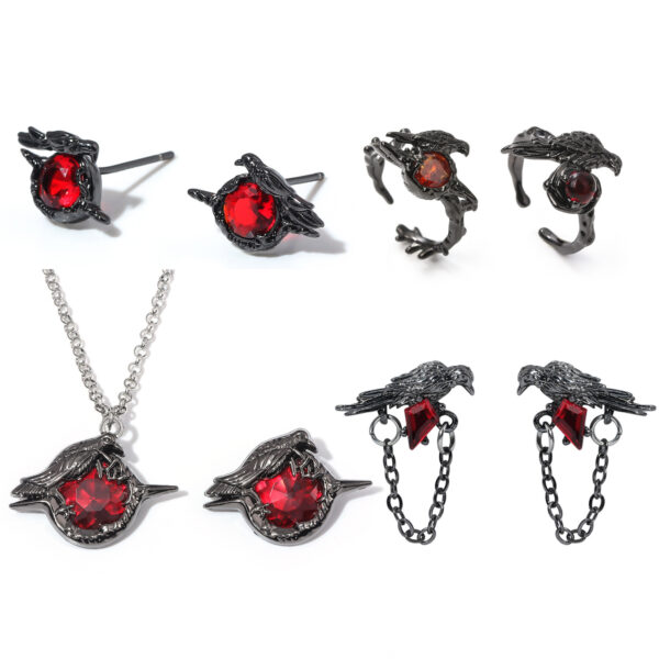 Love and Deepspace Sylus Crow Jewelry Collection – Night Attack Brooch, Adjustable Ring, Earrings & Crow Core Necklace Set 12 Product image