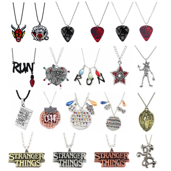 Stranger Things Season 4 Metal Head Necklace Collection 16-Piece Set Featuring Hellfire Club Insignias, Eddie Munson Guitar Picks, & Demogorgon Charms 4 Product image