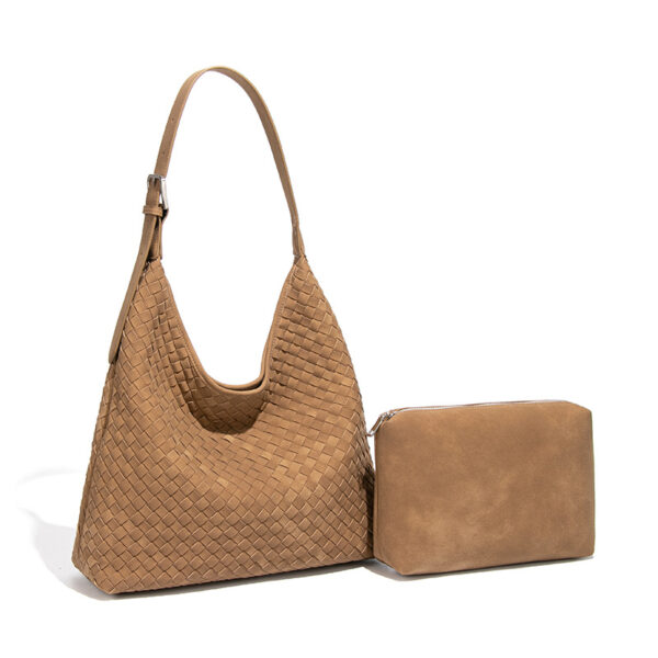 Women's Slouch Mini Essentials Curve Shoulder Metallic suede woven Dried Acorn
