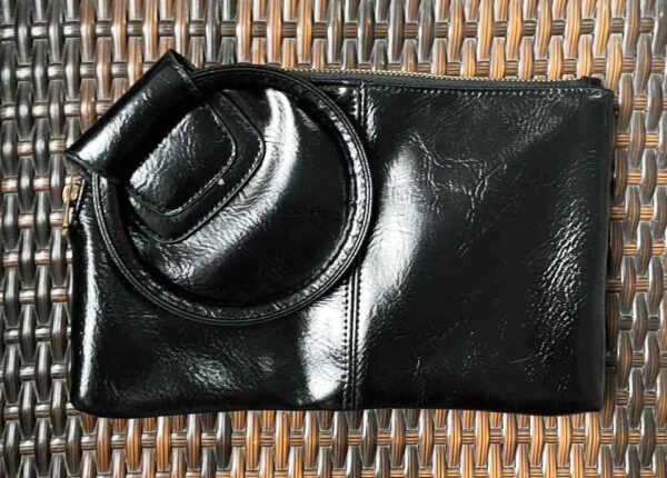 Sable Leather Wristlet Clutch with Circular Handle, Zippered Closure, Credit Card Organizer, & Interior Zip Pocket Black 1 Product image